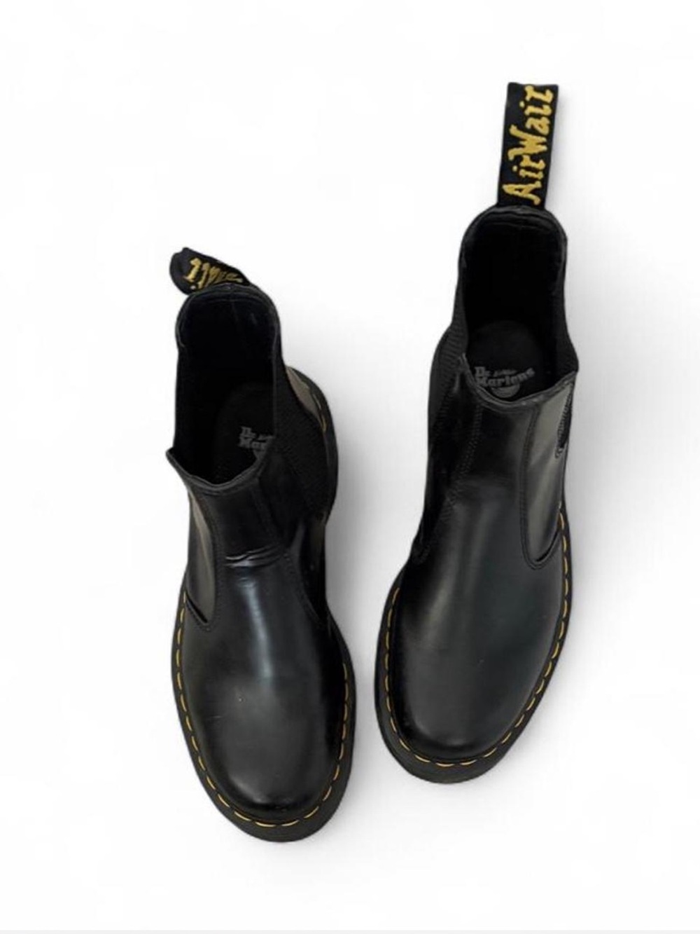 Dr. Martens Black Leather 2976 platform pull on Boots with Yellow Stitching - Picture 2 of 7